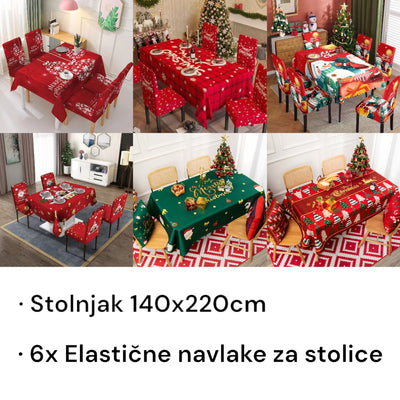 Božične elastične navlake za stolice + stolnjak set - 6+1 - Uzorak set 1 - SANDWAY