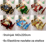 Božične elastične navlake za stolice + stolnjak set - 6+1 - Uzorak set 2 - SANDWAY