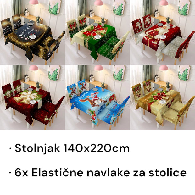 Božične elastične navlake za stolice + stolnjak set - 6+1 - Uzorak set 2 - SANDWAY